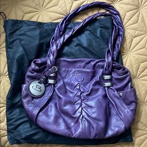 b. makowsky Purple Shoulder Bag with Braided Handles
